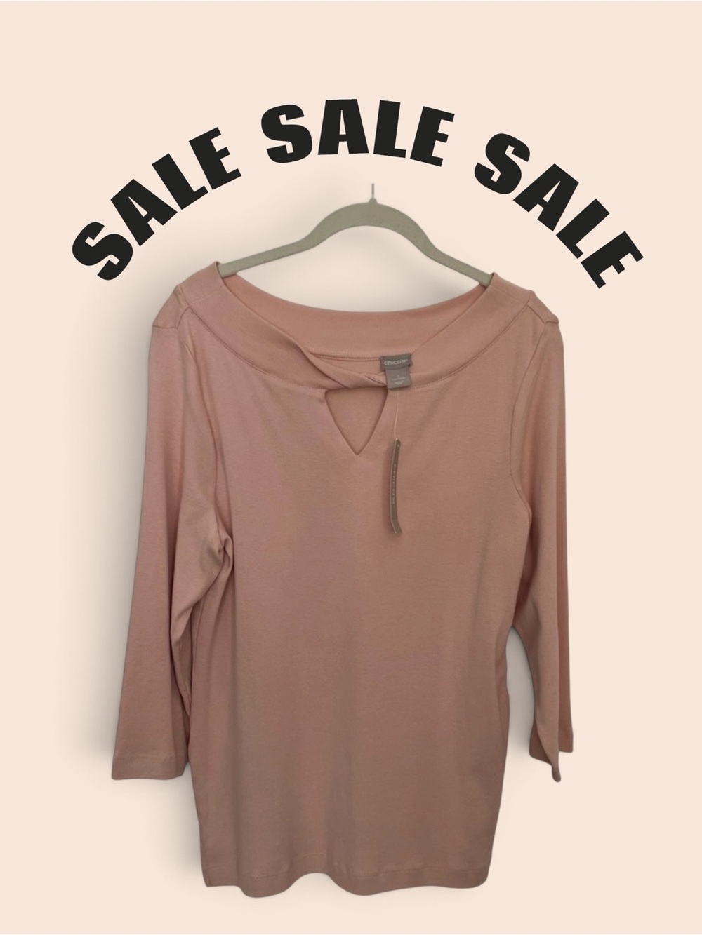 Sale! Chico’s NWT Blush Twist Neck Tee 3/4 Sleeves Size 1 Price Reduction!